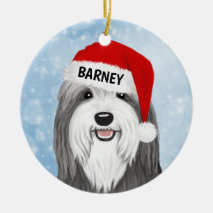 Bearded Collie Santa Dog Custom Christmas Ceramic Tree Decoration