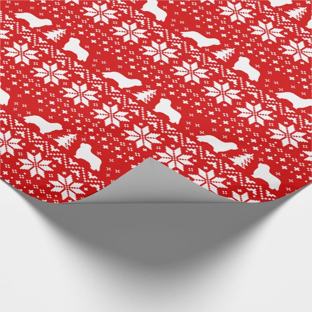 Bearded Collie Silhouettes Christmas Dogs Holiday Wrapping Paper (Corner)