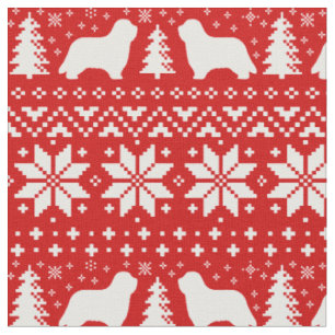 Bearded Collie Silhouettes Christmas Pattern Red Fabric