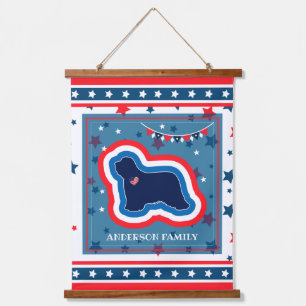 Bearded Collie Stars Red White And Blue 4th July Hanging Tapestry