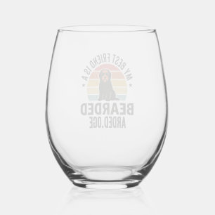 Bearded Collie Vintage Sunset Dog Lover Design_1 Stemless Wine Glass