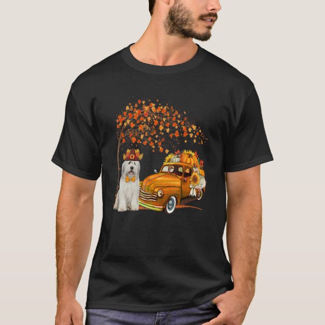 Bearded Collie Wearing Hat Fall Tree Pickup Truck  T-Shirt (Front)