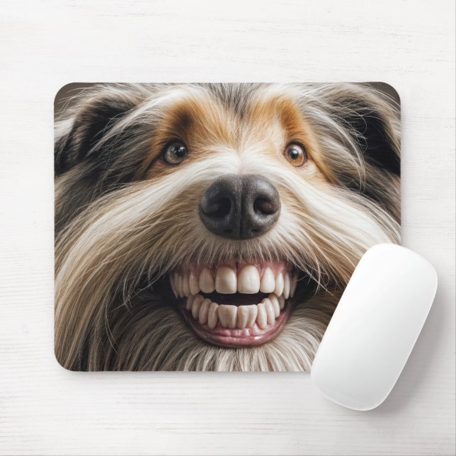 Bearded Collie With a Toothy Grin Mouse Mat (With Mouse)
