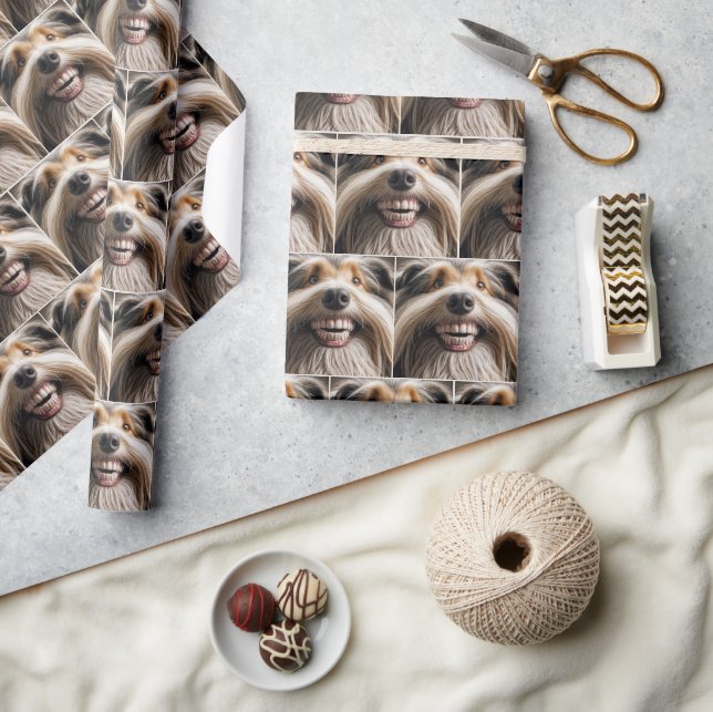 Bearded Collie With a Toothy Grin Wrapping Paper (Crafts)
