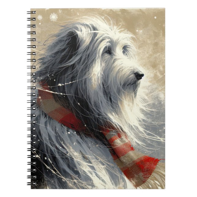 Bearded Collie With Striped Winter Scarf Notebook (Front)
