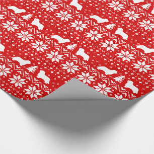Bearded Collies Christmas Sweater Pattern Red Wrapping Paper