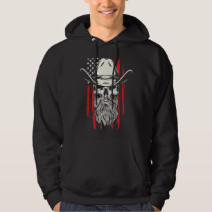 Bearded Cowboy Skull Hat Distressed American Flag Hoodie