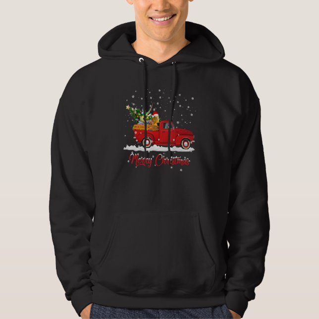 Bearded Dragon Animal Riding Red Truck Christmas Hoodie (Front)