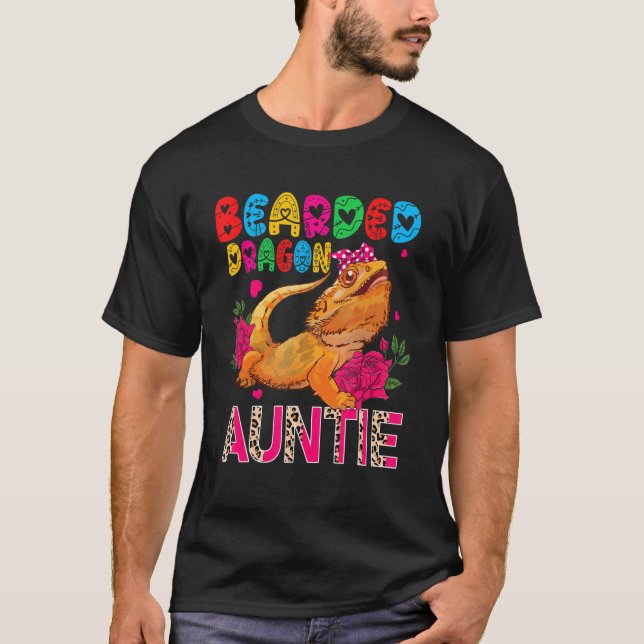 Bearded Dragon Auntie Floral Bearded Dragon Bow Ti T-Shirt (Front)
