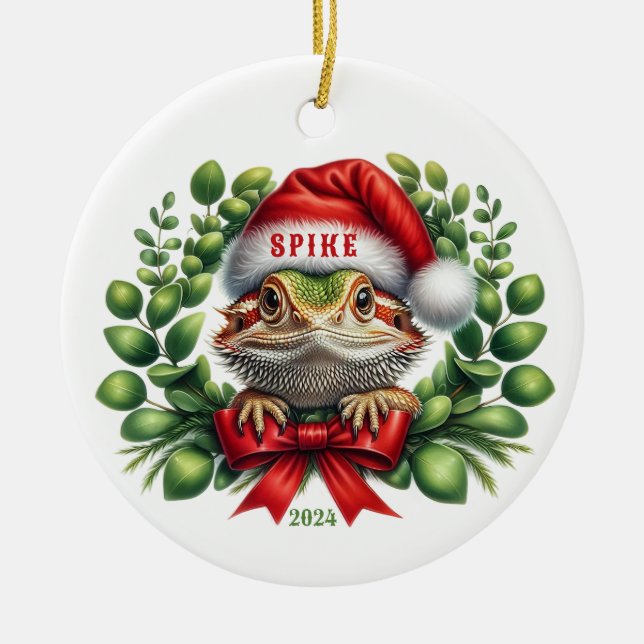 Bearded Dragon Ceramic Circle Ornament (Front)
