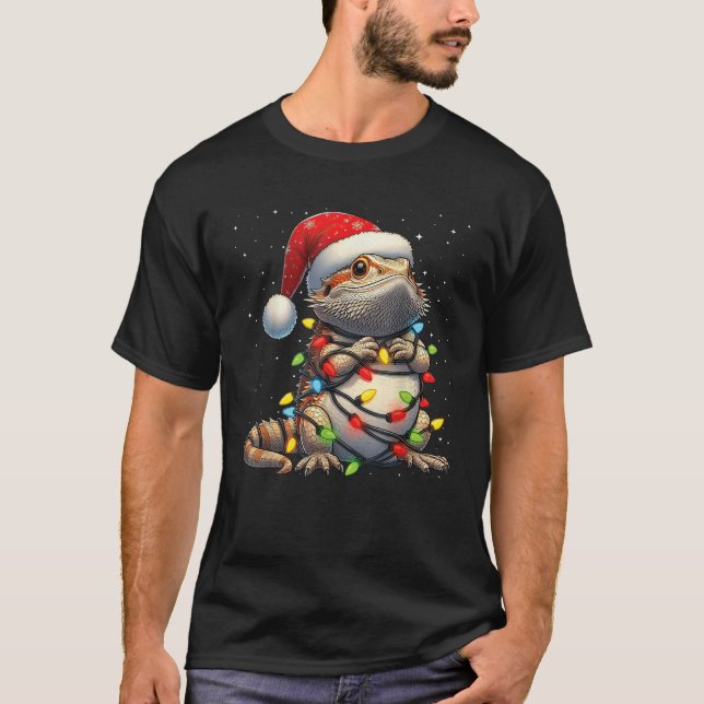 Bearded Dragon Christmas Lights Santa Hat Xmas Sno T-Shirt (Front)