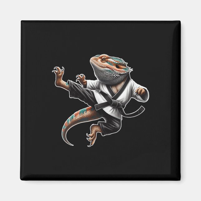 Bearded Dragon Flying Kick Pose Karate Samurai Nin Magnet (Front)