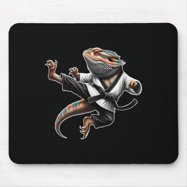Bearded Dragon Flying Kick Pose Karate Samurai Nin Mouse Mat (Front)