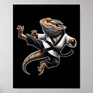 Bearded Dragon Flying Kick Pose Karate Samurai Nin Poster