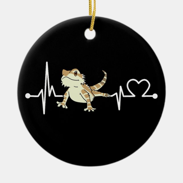 Bearded Dragon Heartbeat Funny Animal Ceramic Tree Decoration (Front)