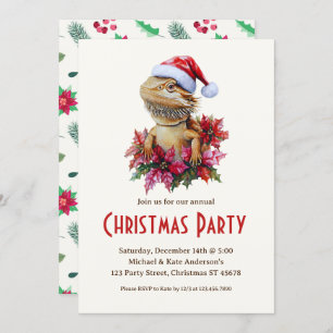 Bearded Dragon in a Santa Hat Christmas Party Invitation