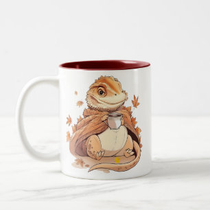 Bearded Dragon in Blanket - Cosy Autumn Coffee  Two-Tone Coffee Mug