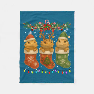 Bearded Dragon In Christmas Socks Lights Bearded D Fleece Blanket