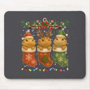 Bearded Dragon In Christmas Socks Lights Bearded D Mouse Mat