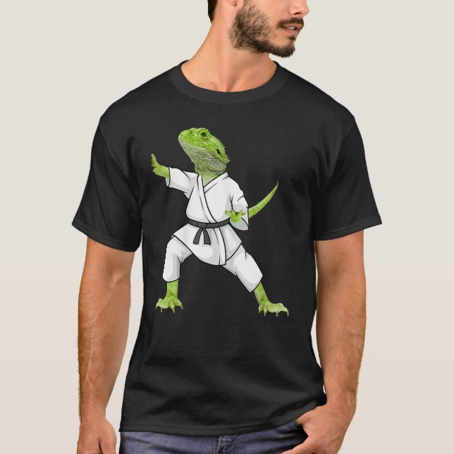 Bearded Dragon Karate Lizard Reptile Animal Austra T-Shirt (Front)