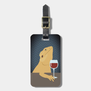 Bearded Dragon Lizard Drinking Wine Luggage Tag