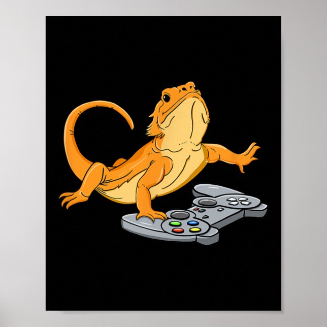Bearded Dragon Lizard Gamer Video Game Gecko  Poster (Front)