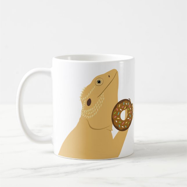 Bearded Dragon Lizard Holding Doughnut Coffee Mug (Left)