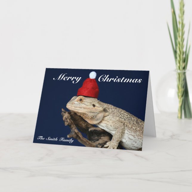 Bearded Dragon Lizard - Santa Hat Christmas Card (Front)