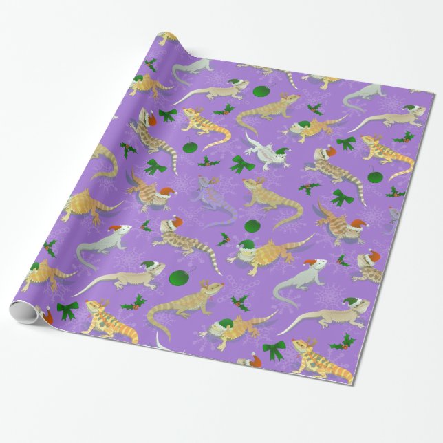 Bearded Dragon Morph Holiday Purple Wrapping Paper (Unrolled)