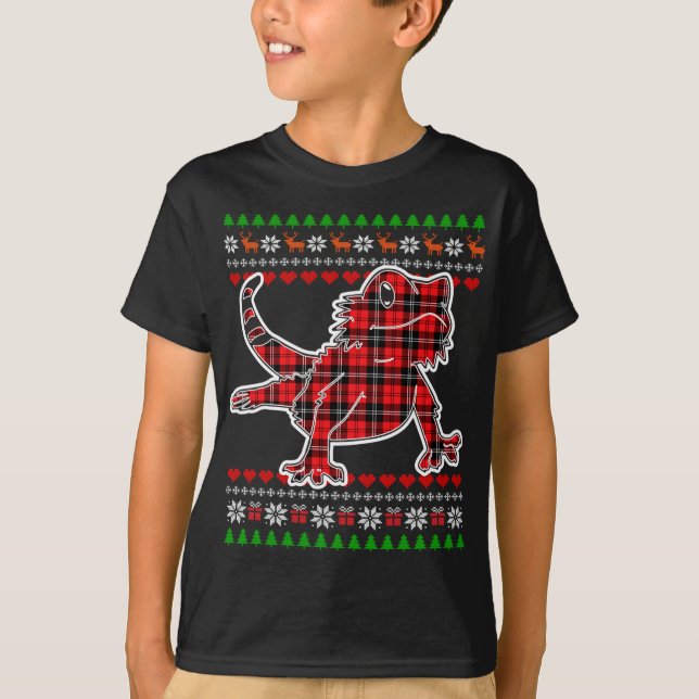 Bearded Dragon Plaid Ugly Christmas Pajama Cute X- T-Shirt (Front)