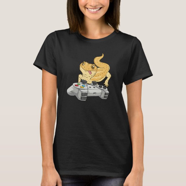 Bearded Dragon Playing Video Game  Reptile Lizard  T-Shirt (Front)