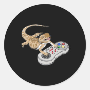Bearded Dragon Playing Video Game Reptiles Pagona Classic Round Sticker