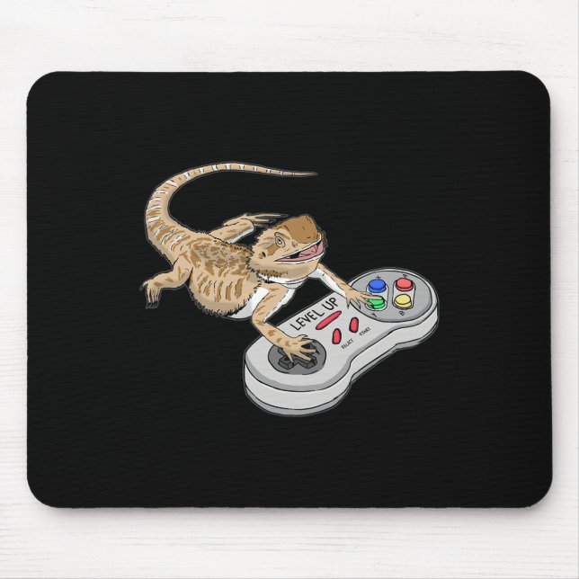 Bearded Dragon Playing Video Game Reptiles Pagona  Mouse Mat (Front)