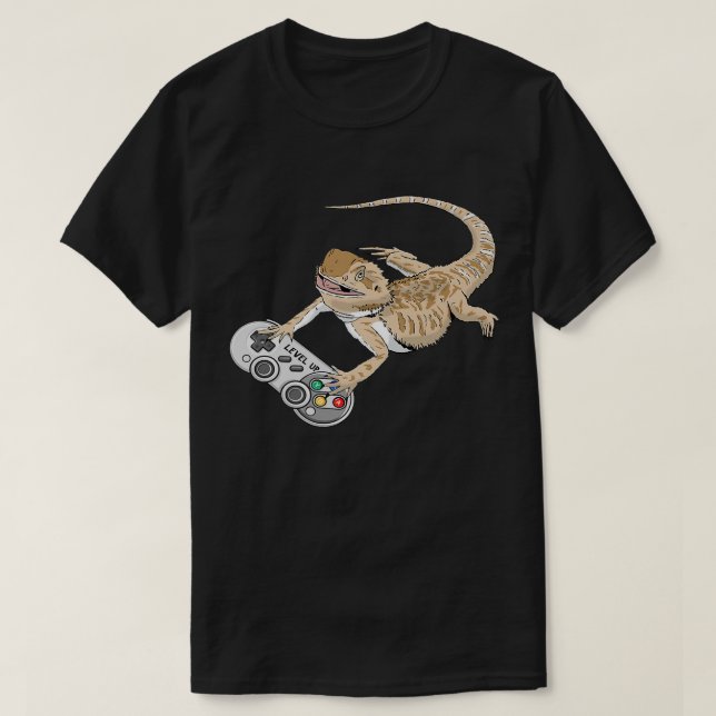 Bearded Dragon Playing Video Game Reptiles Pagona  T-Shirt (Design Front)
