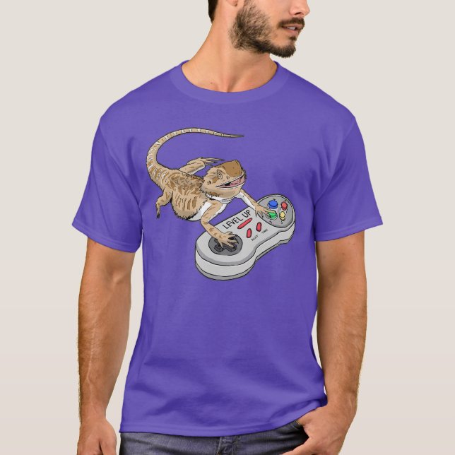 Bearded Dragon Playing Video Game Reptiles Pagona  T-Shirt (Front)