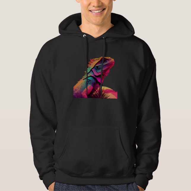 Bearded Dragon Pogona Lizard Vaporwave Hoodie (Front)