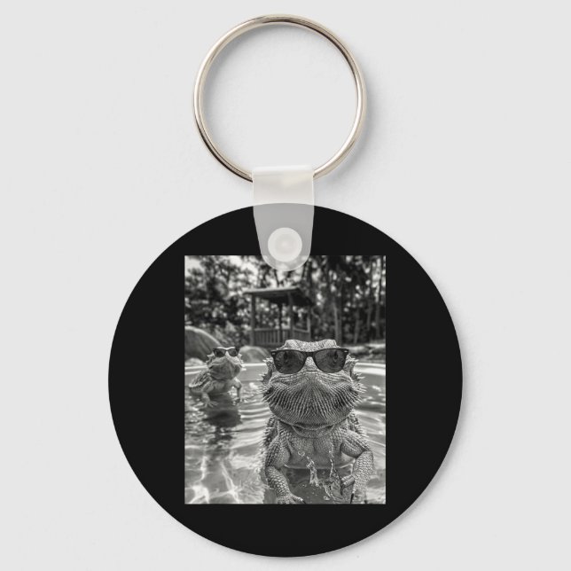 Bearded Dragon Pool Selfie Funny Summer Vibe Swim Key Ring (Front)