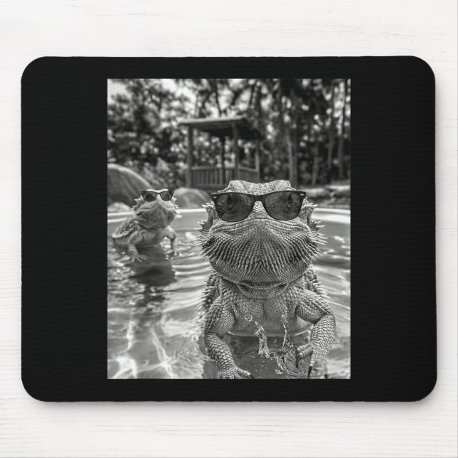 Bearded Dragon Pool Selfie Funny Summer Vibe Swim Mouse Mat (Front)