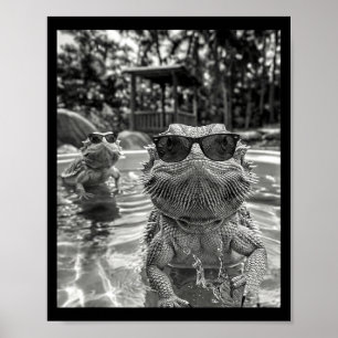Bearded Dragon Pool Selfie Funny Summer Vibe Swim Poster