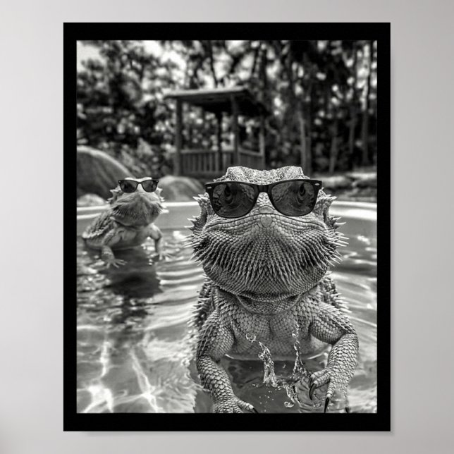 Bearded Dragon Pool Selfie Funny Summer Vibe Swim Poster (Front)