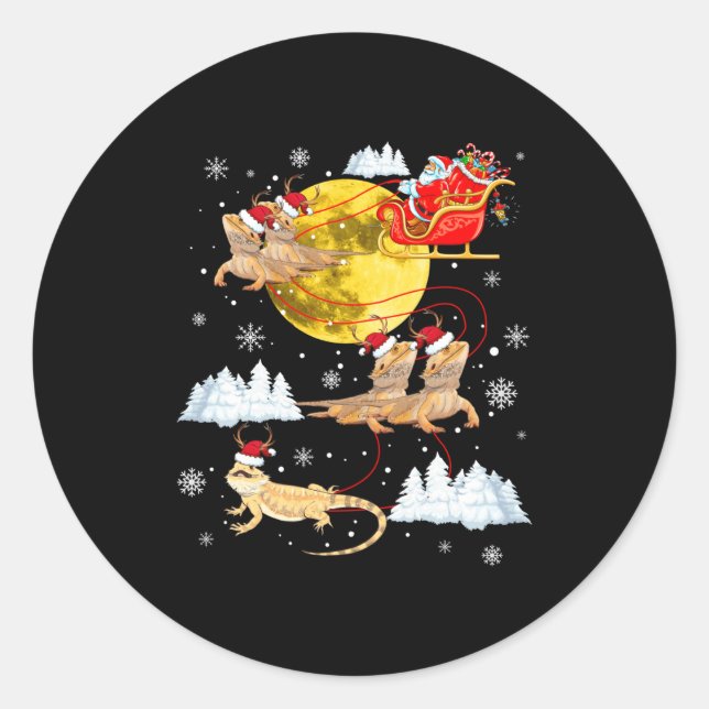 Bearded Dragon Reindeer Christmas Pajama Santa Xma Classic Round Sticker (Front)