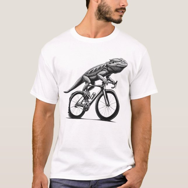 Bearded Dragon Riding Bike Biker Bicycle Lover T-Shirt (Front)