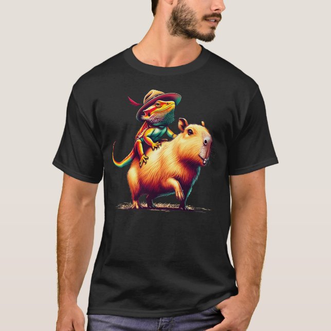 Bearded Dragon Riding Capybara Funny Animal Lover  T-Shirt (Front)