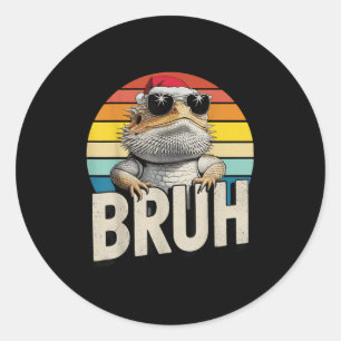 Bearded Dragon Santa Christmas Bruh Retro Lizard B Classic Round Sticker