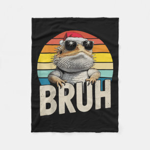 Bearded Dragon Santa Christmas Bruh Retro Lizard B Fleece Blanket