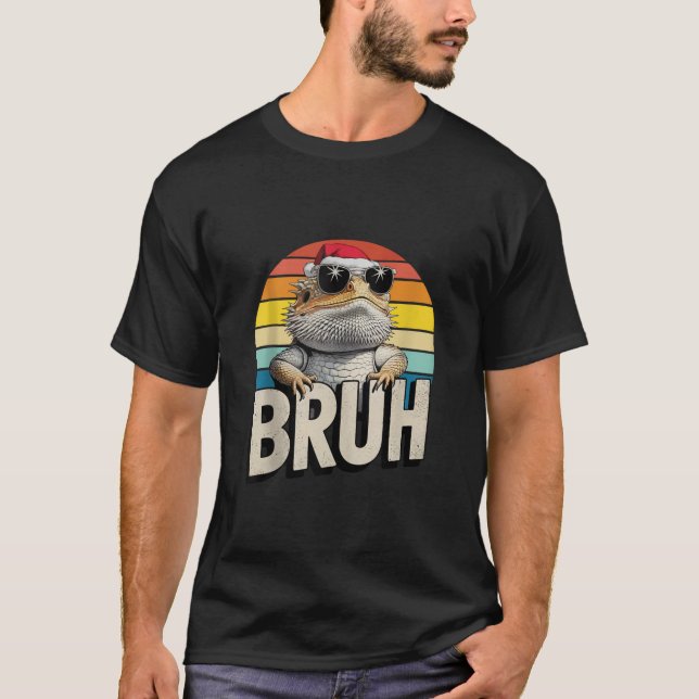Bearded Dragon Santa Christmas Bruh Retro Lizard B T-Shirt (Front)