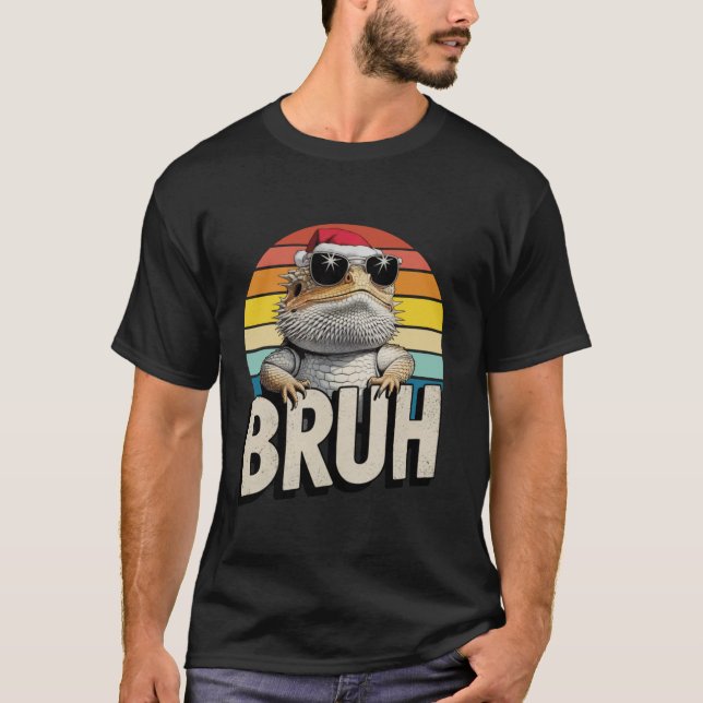 Bearded Dragon Santa Christmas Bruh Retro Lizard B T-Shirt (Front)