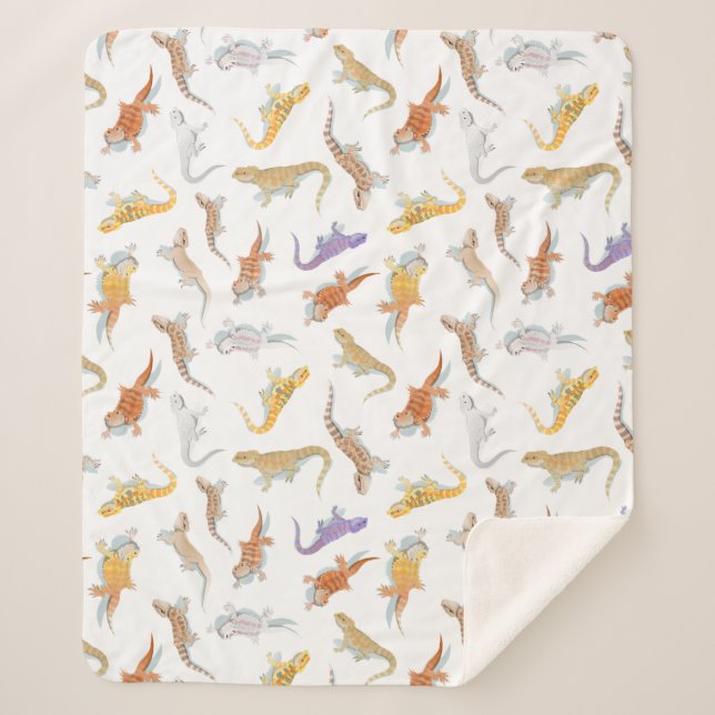 Bearded Dragon Scatter Pattern Transparent Sherpa Blanket (Front)
