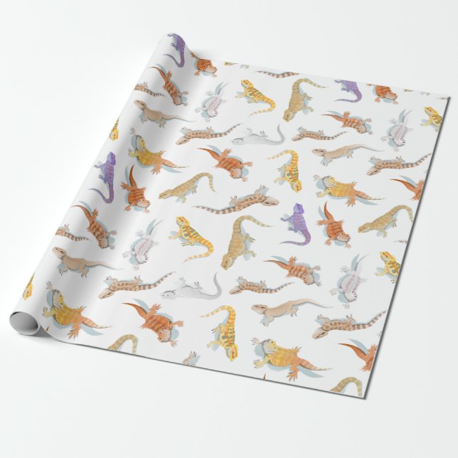 Bearded Dragon Scatter Pattern Transparent Wrapping Paper (Unrolled)