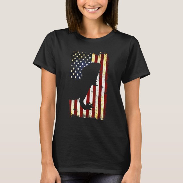 Bearded Dragon Silhouette American Flag 4th Of Jul T-Shirt (Front)